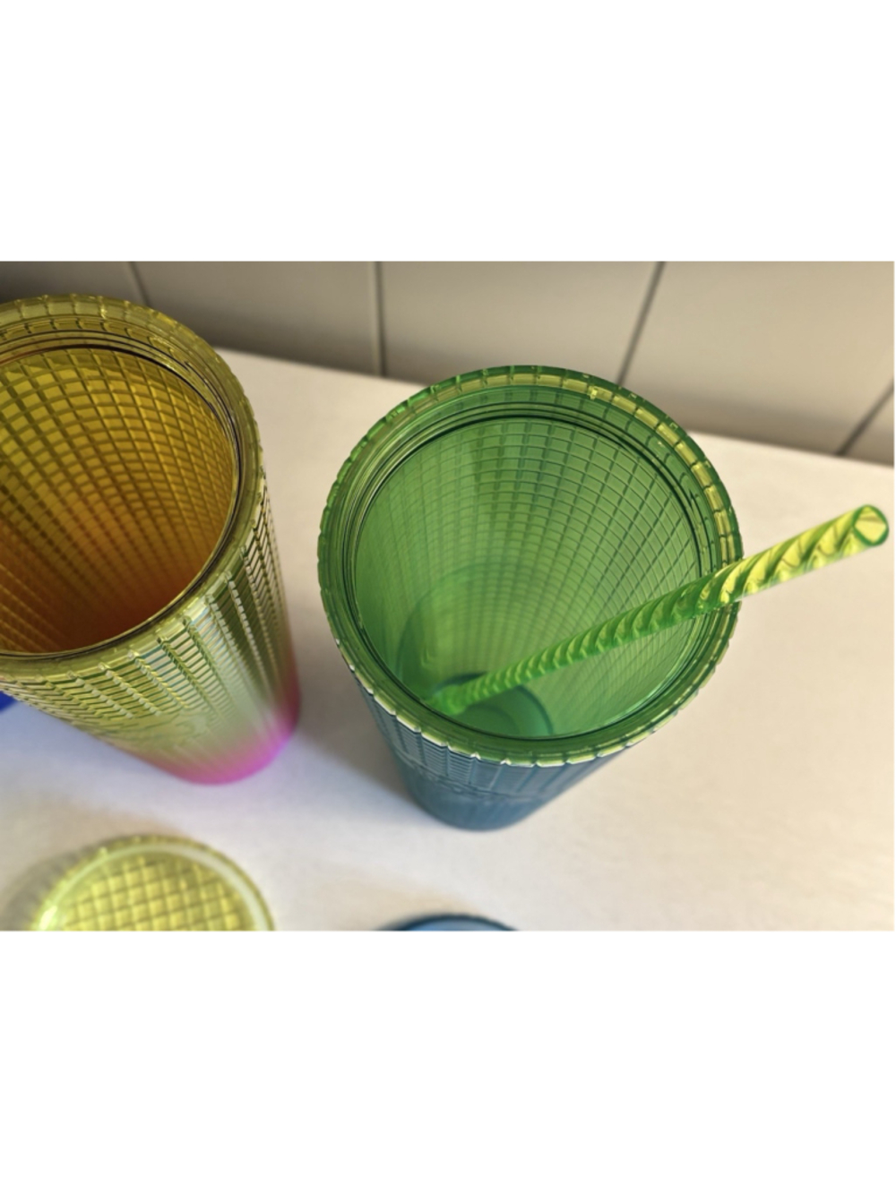 Lot (3) Starbucks Tumbler 24 oz Venti Iridescent Ombré Grid Vibrant Pink Green + - Picture 11 of 12
